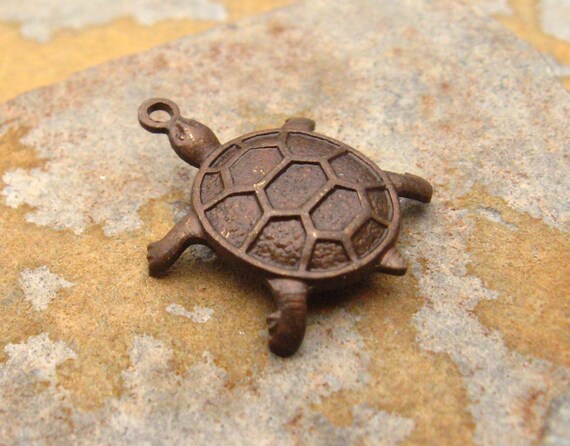 2 Turtle Charms Trinity Vintage Patina  -  Trinity Brass Co.