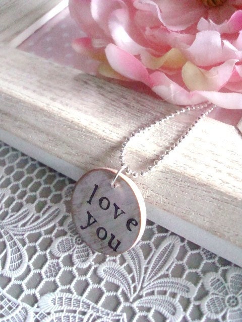 Shabby Chic Distressed Love You Wooden Pendant Necklace