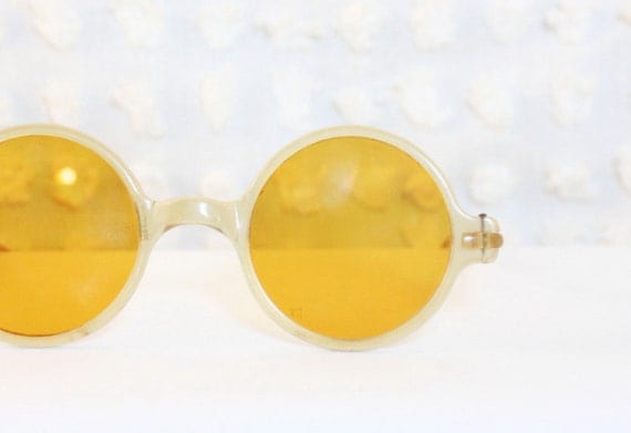Sunflower Round 1940's Sunglasses Yellow Beige Celluloid Circle Frame by Willson