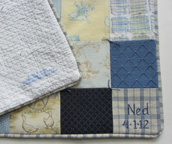 Baby Boy Quilt With Custom Hand Embroidery by Dolce Dreams