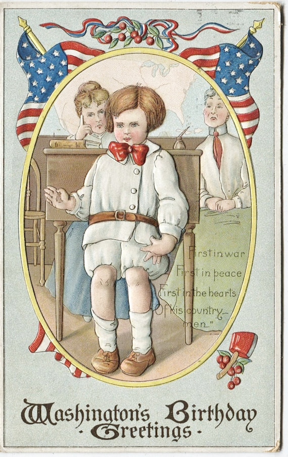 Vtg Postcard George Washingtons Birthday Greetings Germany 1910