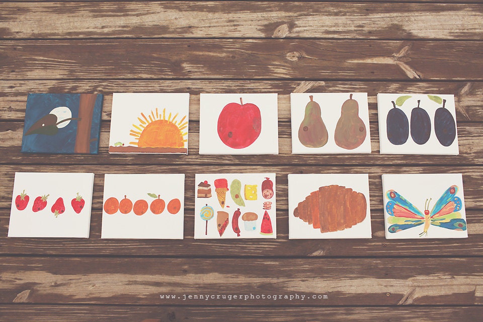 SALE- Set of ten The Very Hungry Caterpillar Paintings