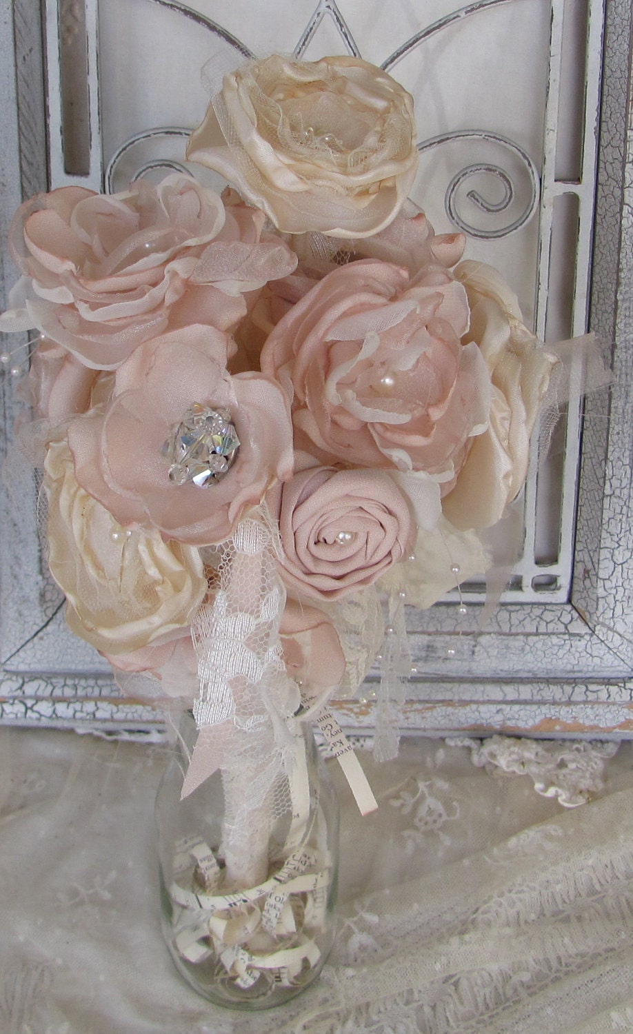 Fabric Flower  Bouquet Champagne and Cream