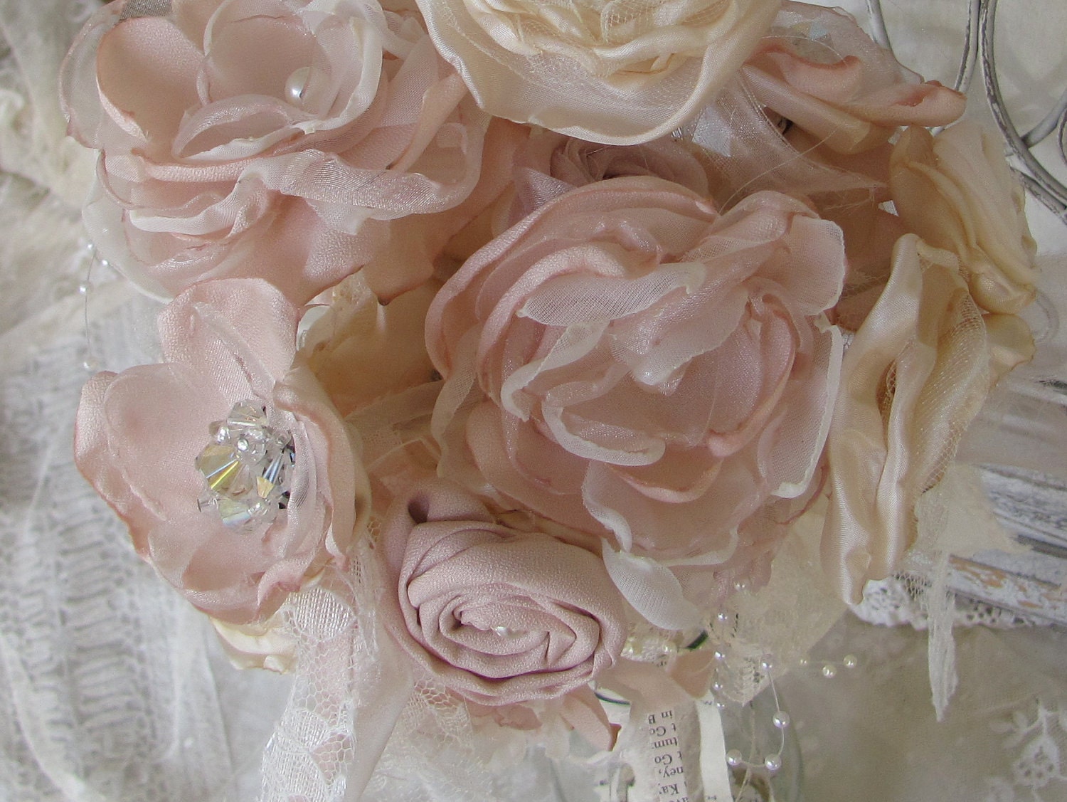 Fabric Flower  Bouquet Champagne and Cream