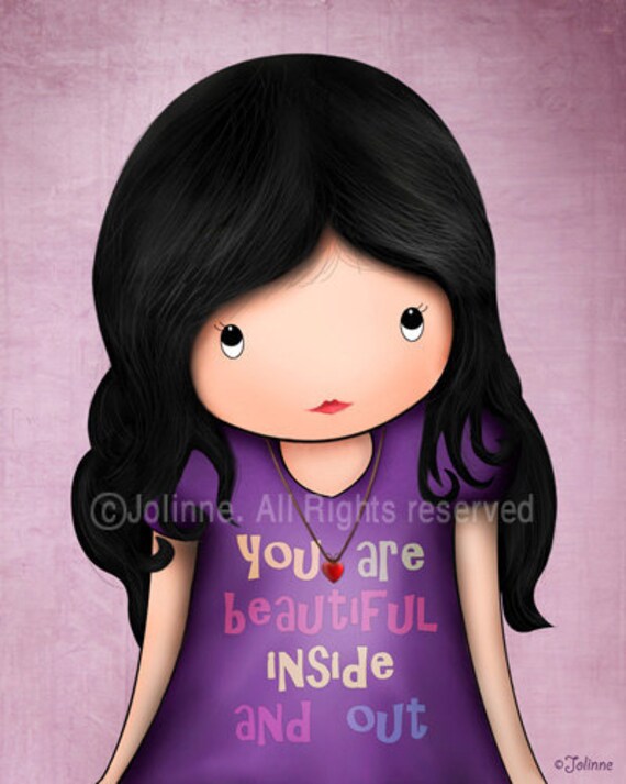 Famous quote children art print for girls room or nursery , you are beautiful inside and out , purple children room art