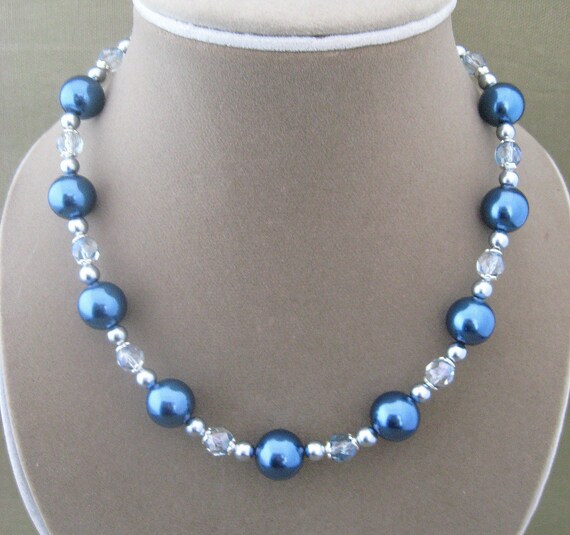 Steel Blue Pearl Crystal Sterling Necklace