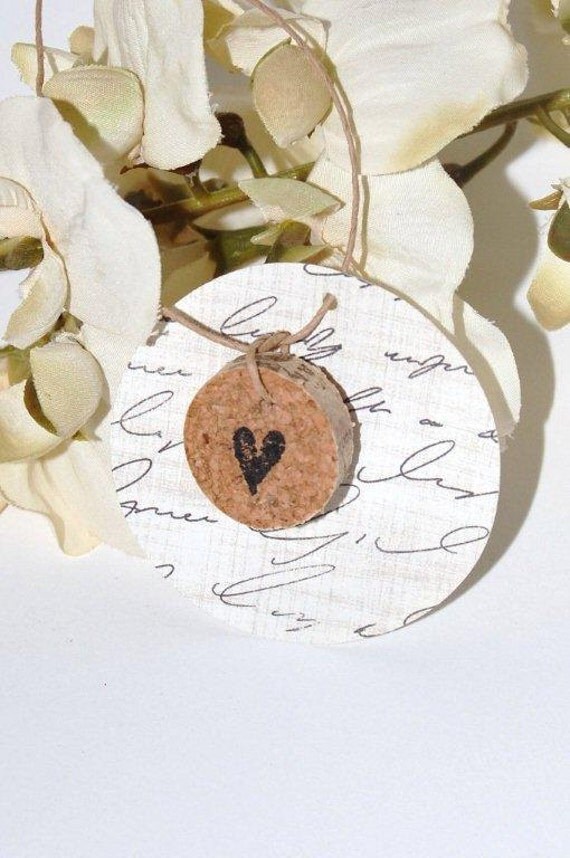 Rustic Gift Tags Cork HEART 12 Recycled Tuscan Wedding 