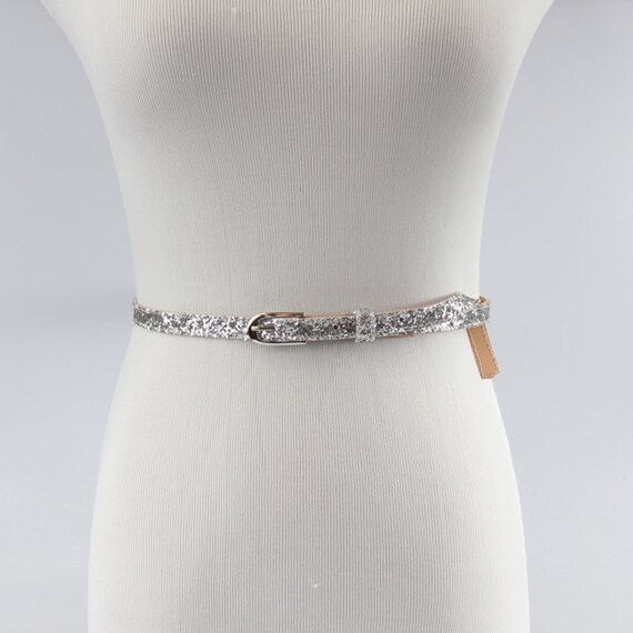 Skinny Silver Glitter Belt