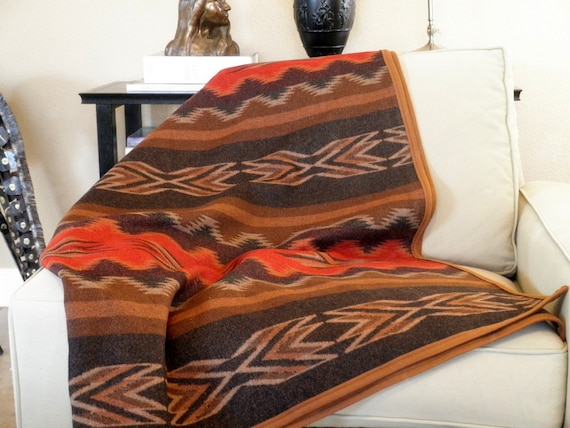 Navajo blanket Pendleton wool blanket REVERSABLE,  natures earthy colors of terra cotta and  brown 66 x 74
