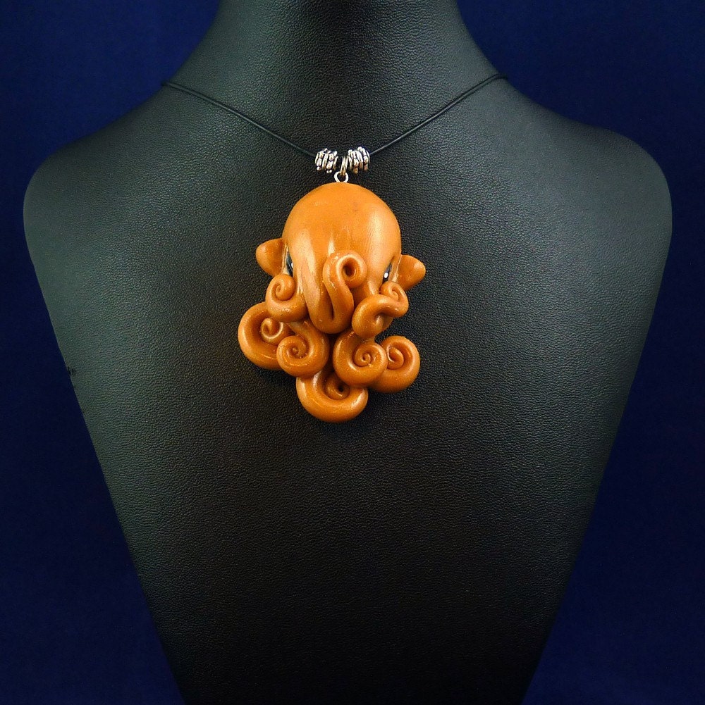 Brass Octopus Necklace - Handmade Polymer Clay Jewelry