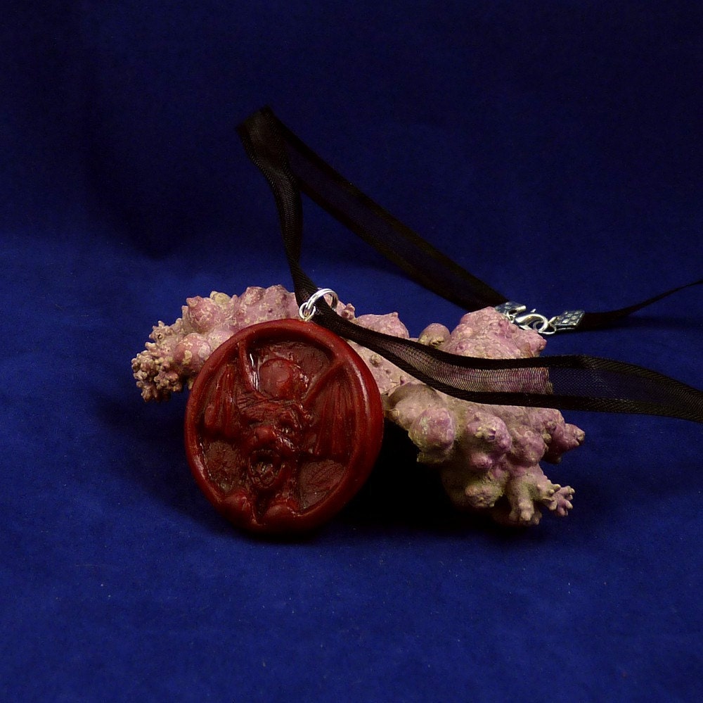Burgundy 'the Hound' Amulet Necklace - Polymer Clay Jewelry