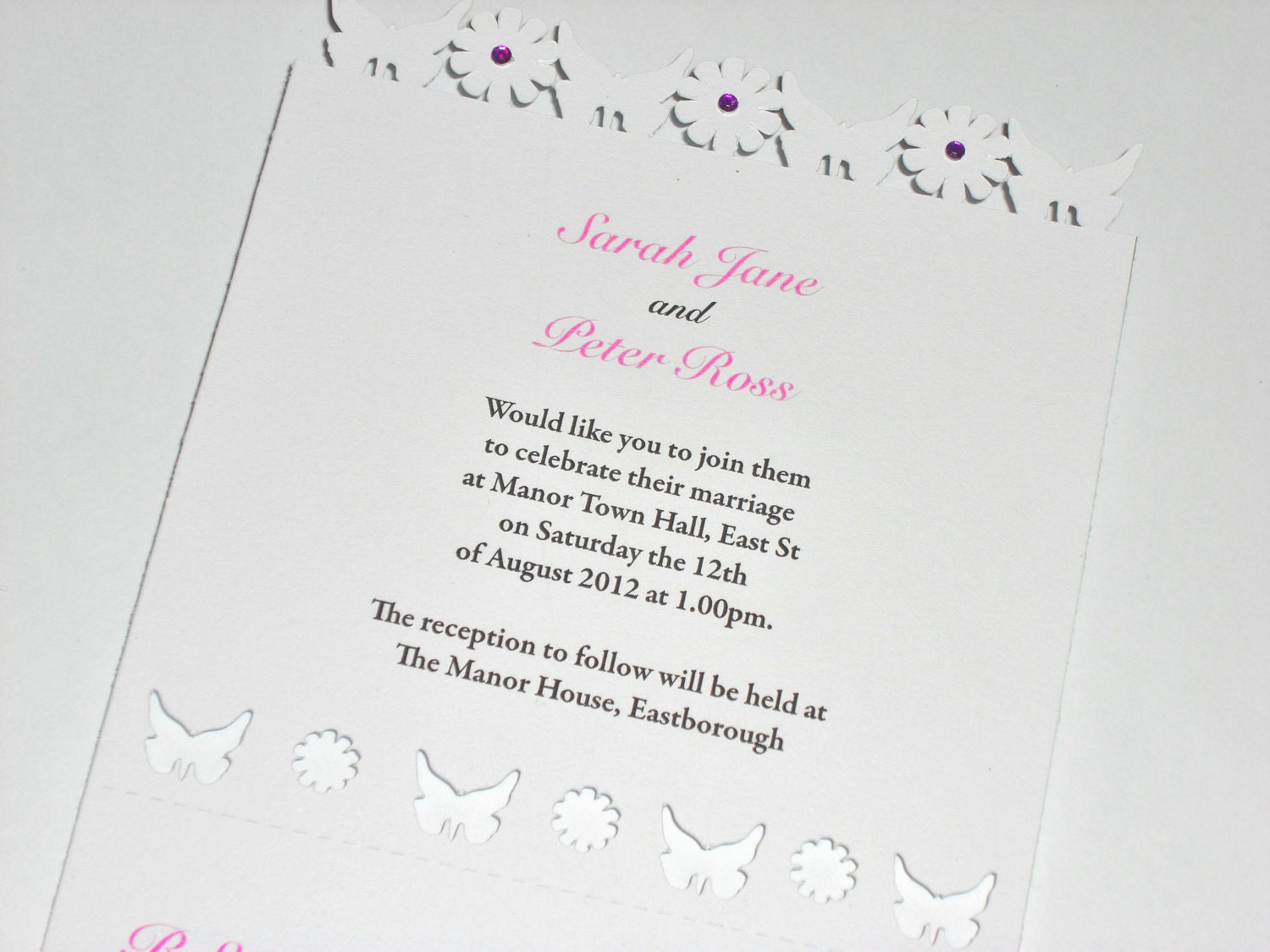 Butterfly and Flower Laser Cut Wedding Invitation Perforated RSVP Pack
