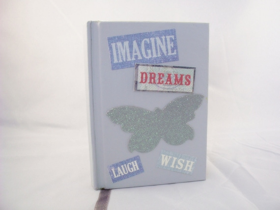 Notebook Blue Gray Butterfly Journal Lined Imagine Dream Wish Laugh
