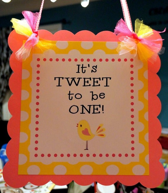 Sweet Tweet Bird Birthday Party Sign DIY Printable Personalized  1st Birthday Pink Yellow