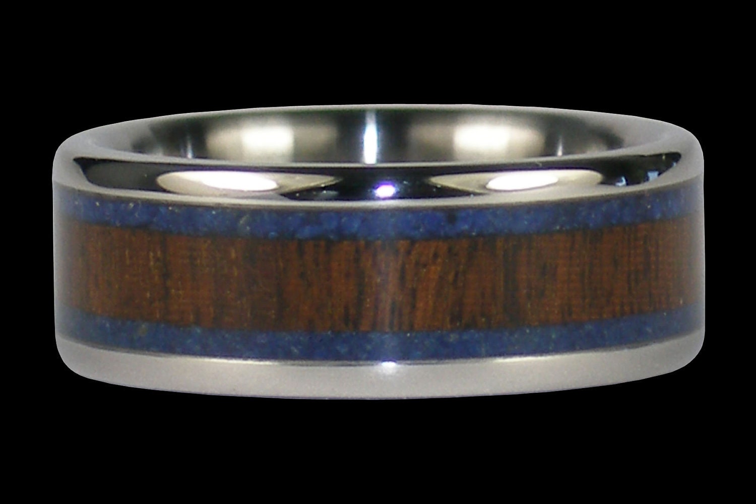 Blue Lapis Titanium Ring with Ipe Wood by Hawaii Titanium Rings