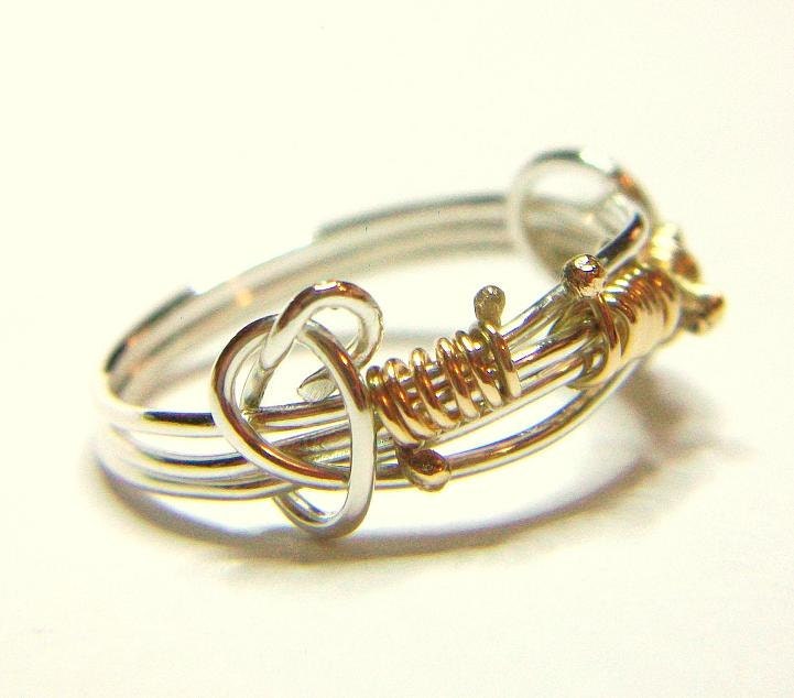 Gold Ball Love Knot Friendship Ring Sterling Silver 14K Yellow Gold