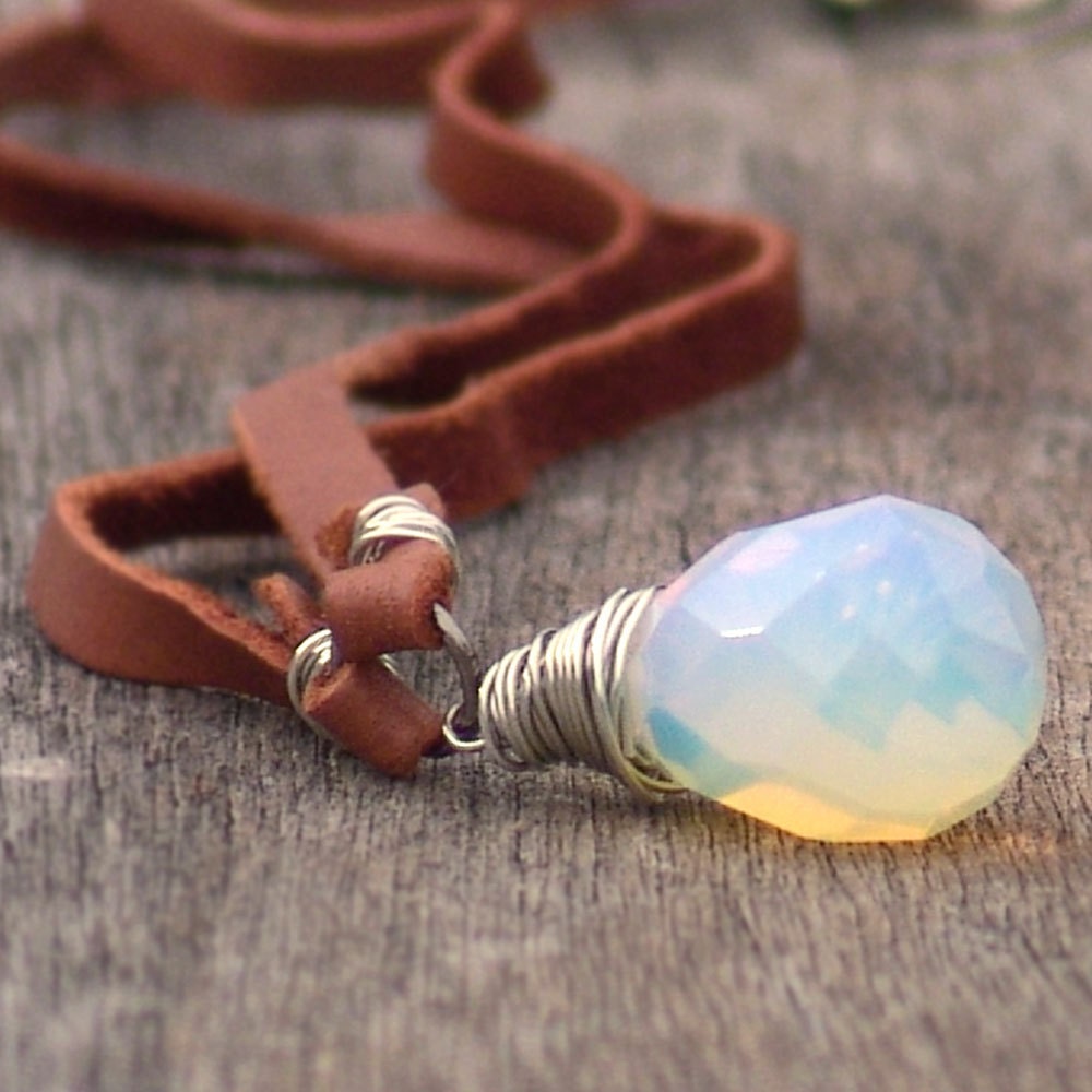Wire Wrapped Opalite Glass Pendant by Catherine Jeltes as galleryzooartdesigns on Etsy from etsy.com