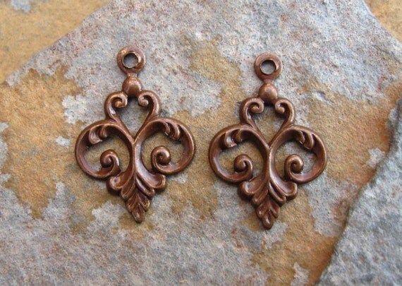 4 Fancy Fleur Drop 5mm x 20mm Trinity Vintage Patina -  Trinity Brass Co. LOW SHIPPING
