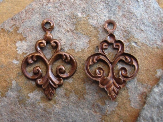 4 Fancy Fleur Drop 5mm x 20mm Trinity Vintage Patina -  Trinity Brass Co. LOW SHIPPING