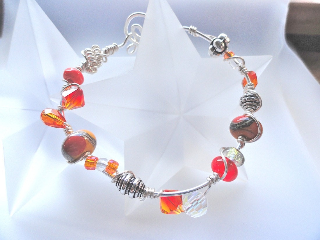 Tangerine Tango Sterling Silver Wire Wrapped Bracelet