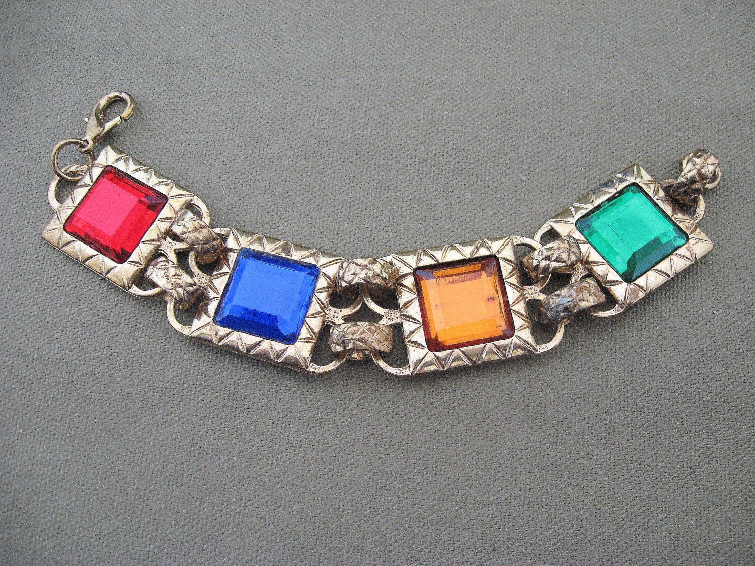 Vintage Multi Color Mirror Glass Chunky Bracelet