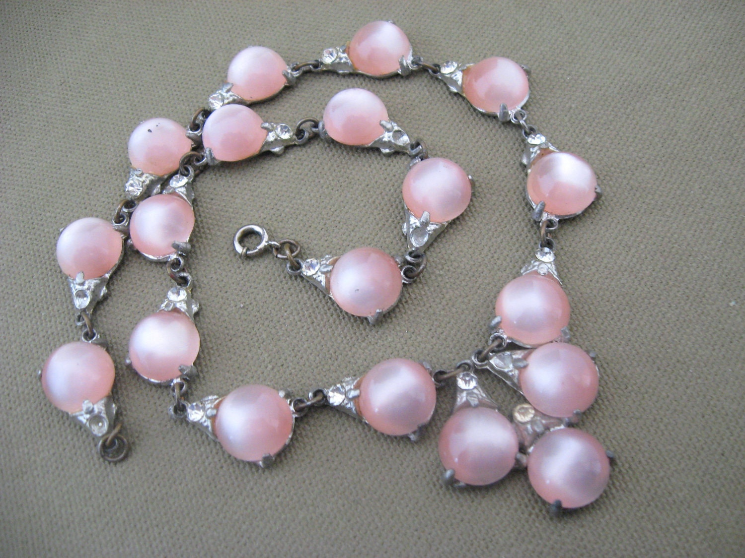Pink Moonstone Vintage Necklace Demi Parure Set