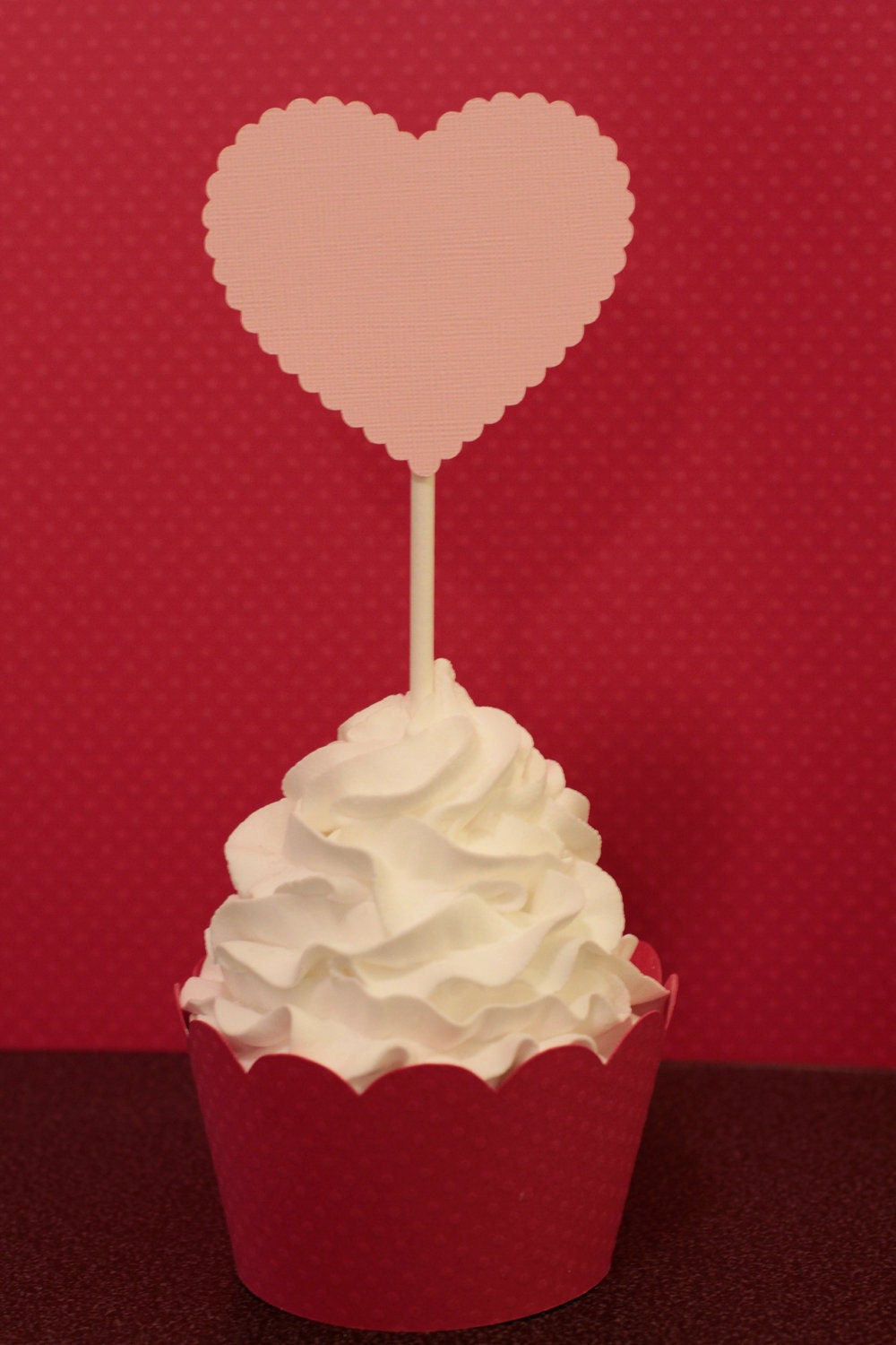 Pink Scalloped Heart Valentines Day Cupcake Toppers