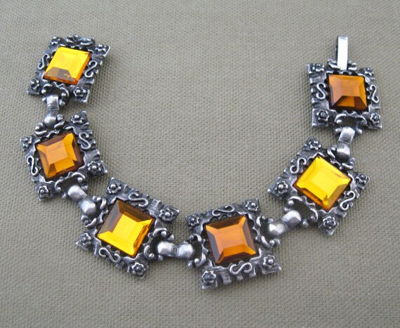 Vintage Honey Topaz Bracelet Chunky Glass