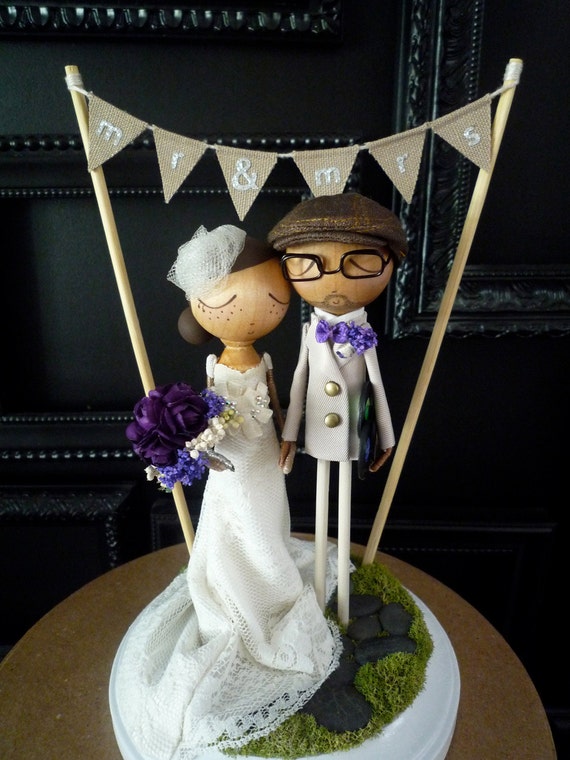Custom Keepsake Wedding Cake Topper with Custom Wedding Dress and Flag 