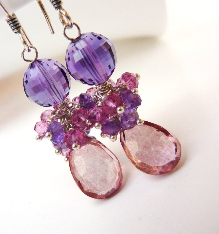 Ready to Ship. February Birthday. Purple Amethyst, Pink Topaz ,Amethyst Rondelle Cluster,Mystic Pink Quartz. . ONLY ONE.