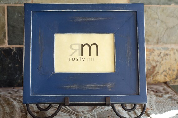 Wide Picture Frame -  3" Wide Chunky Frame- 4x6 STACKED Pine Distressed Frame - Photo Frame -  Royal Blue ...HANDMADE by moms
