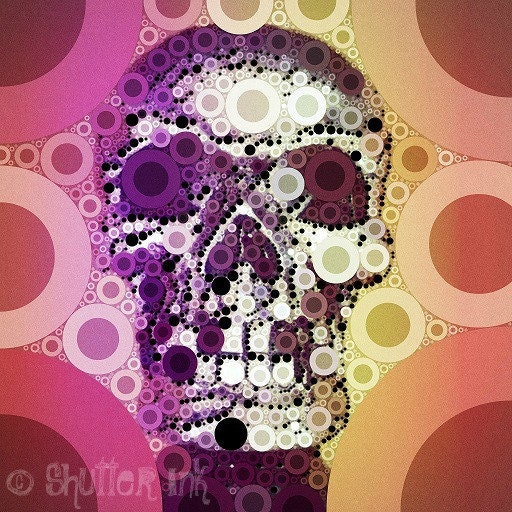 Happy Skull Punk Rock and Roll Rainbow Pop Art Print 8x8
