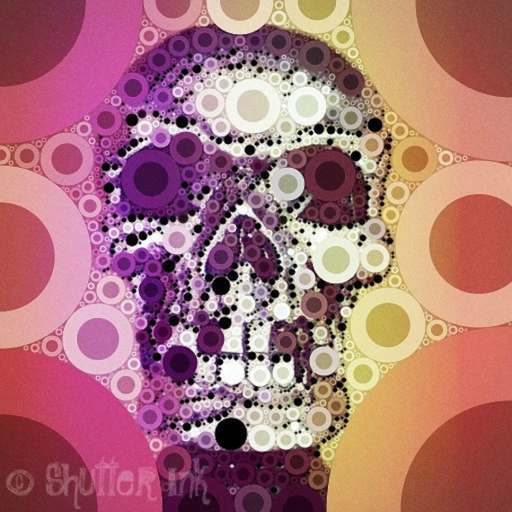 Happy Skull Punk Rock and Roll Rainbow Pop Art Print 8x8