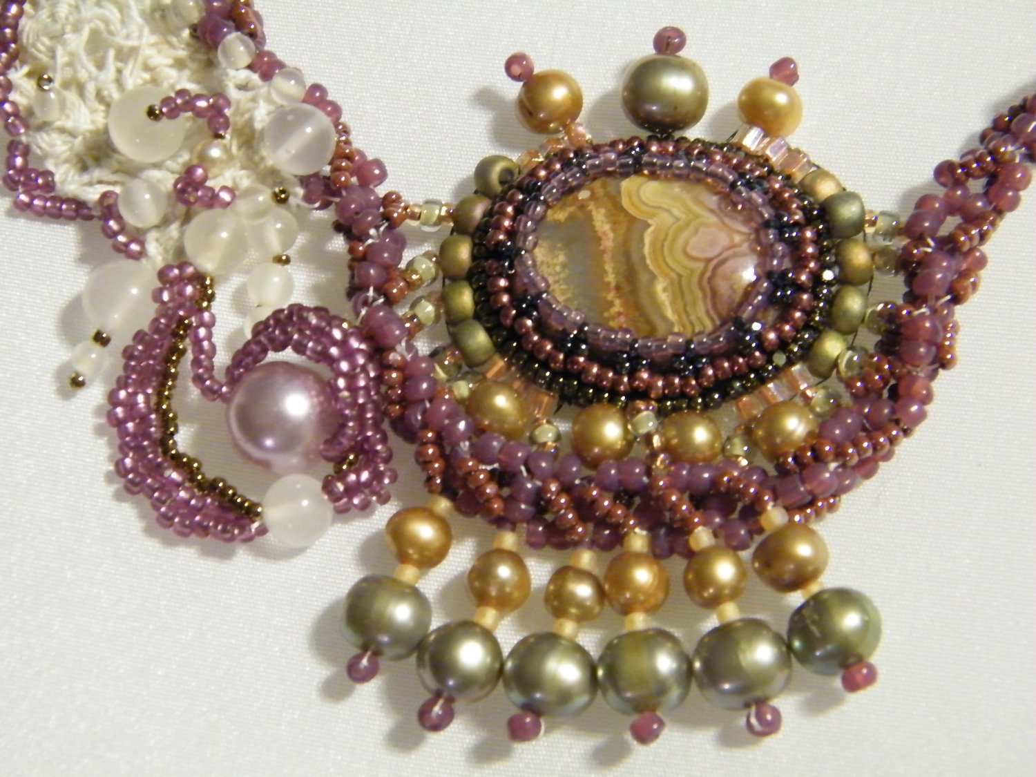 Antique French Lace and Bead Woven Necklace
