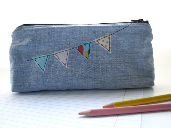 Pencil case, zippered pouch, Bunting