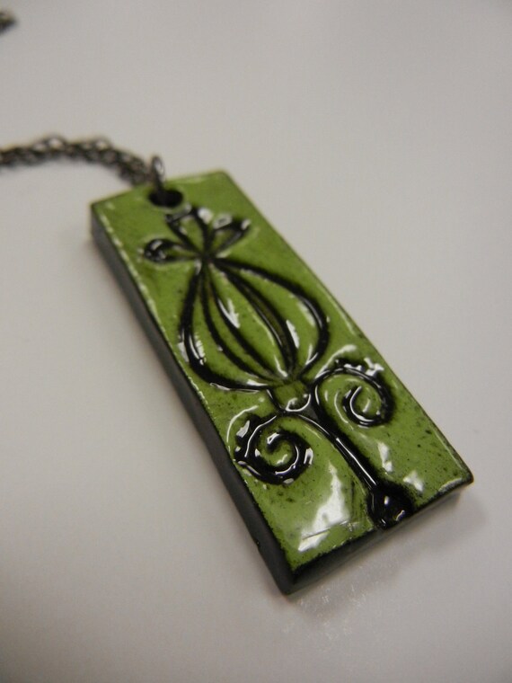 Handmade Ceramic Flower Bud Necklace Pendant Green