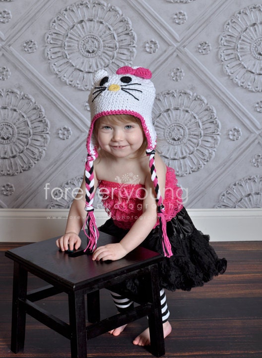 Hand Crocheted Hello Kitty Hat