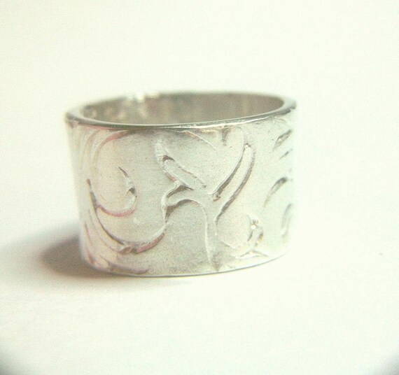 Silver Wide Band Ring Swirl Vine