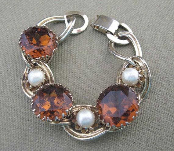 Chunky Autumn Topaz Glass Stone Vintage Bracelet