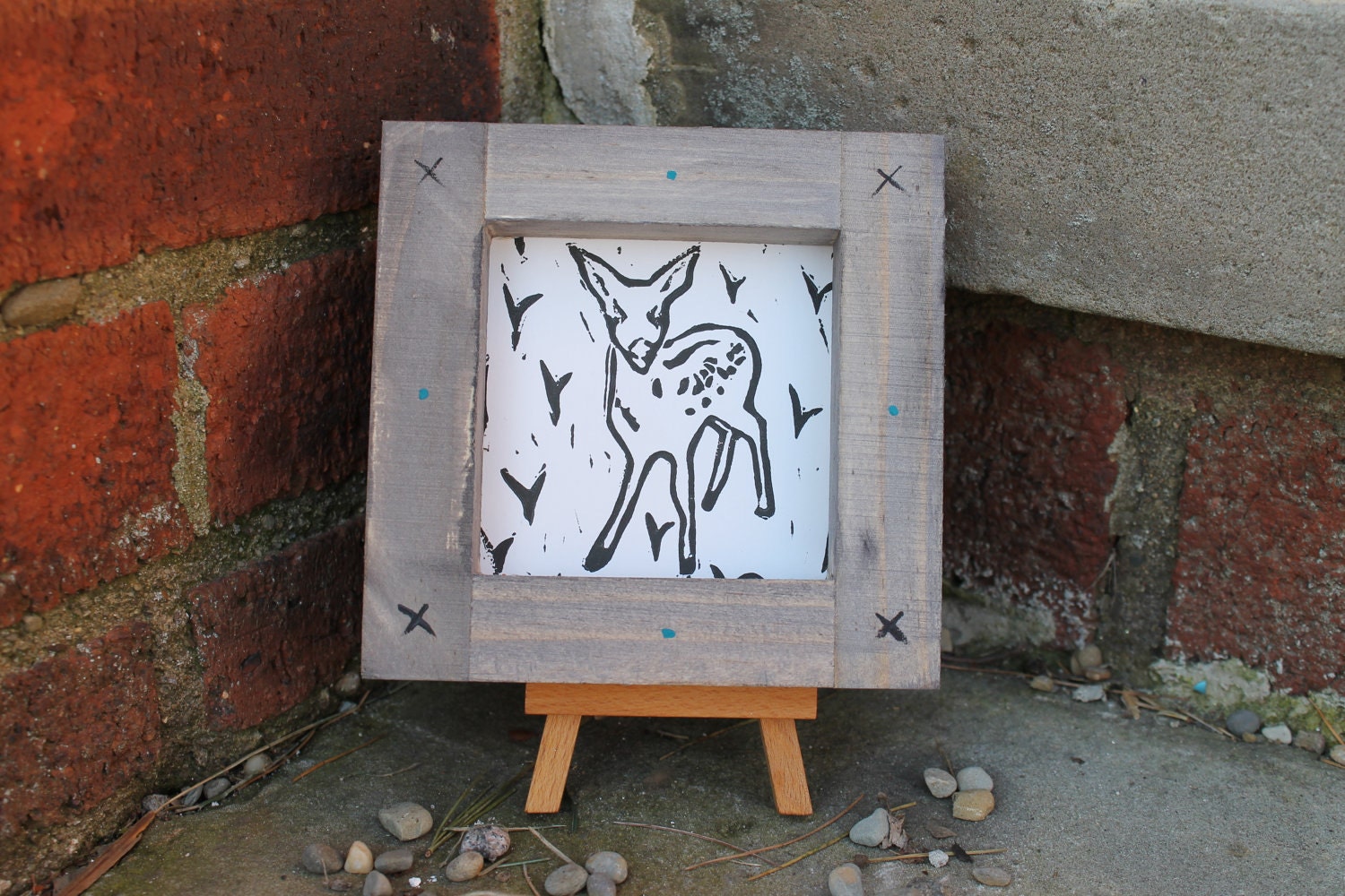 Small Framed Linocut Print of a Deer