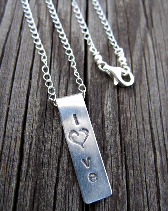 l o v e Necklace - Custom Handstamped Sterling Silver Pendant and 18 inch Chain