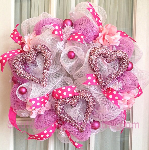 Poly Deco Mesh Hot Pink Black Feathers door wreath by.