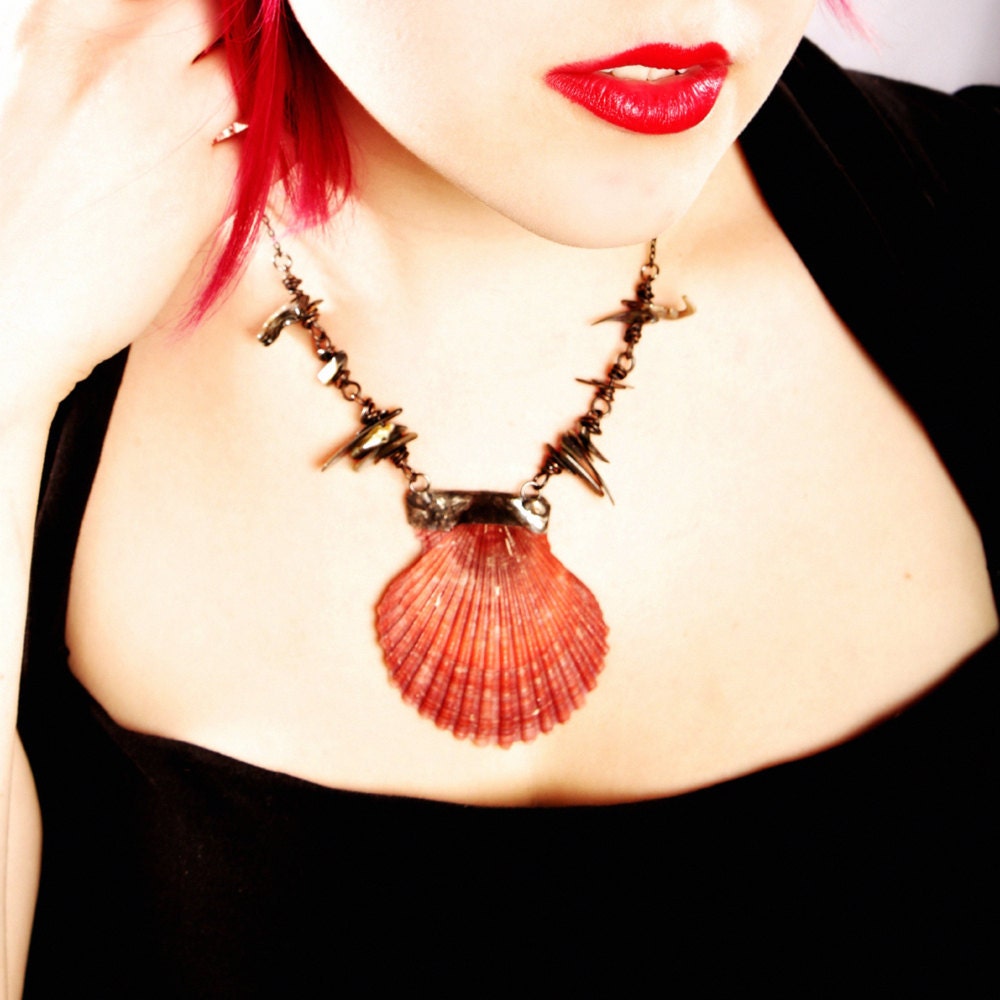 Sea Shell Necklace Gypsy Fortune Teller Bohemian large chunky aged looking Abalone Strange Pirate Treasures unique OOAK