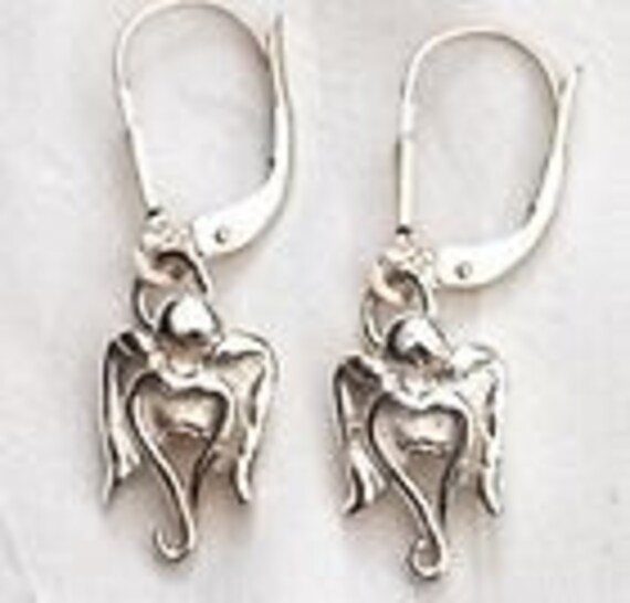 Solid Silver Mini Angel Design Drop Earrings