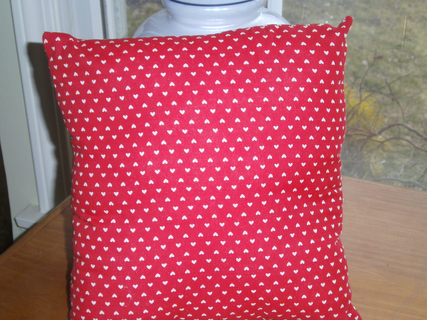 Valentine's Day Pillow, Primitive,Cupids Heart, Hand Embroidered