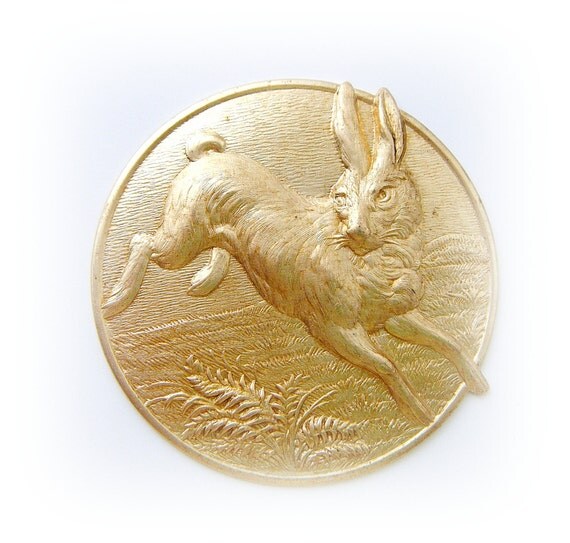 Round Vintage RABBIT Brass Stamping  - Brass Jewelry Findings (C)
