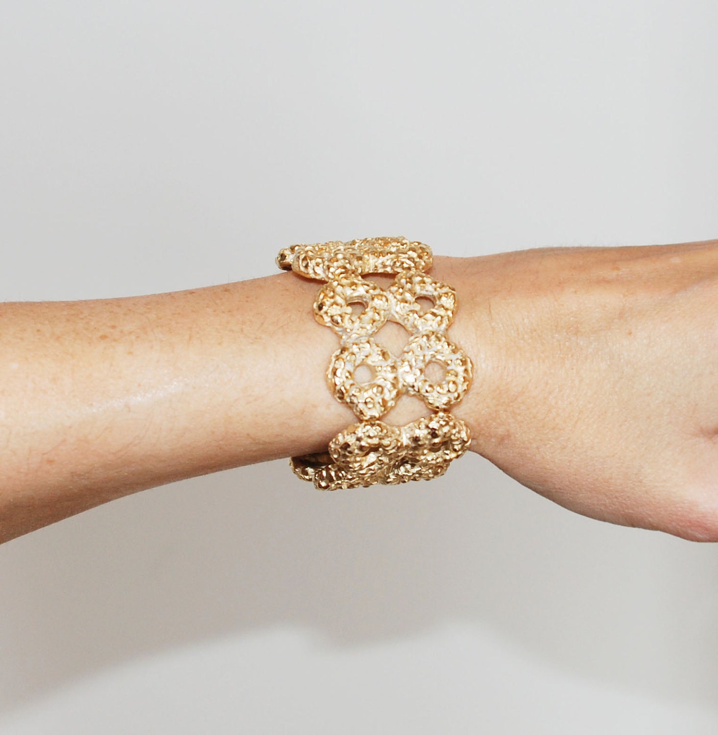 Gold Dipped Statement Stretch Organic Texture Cuff Bracelet