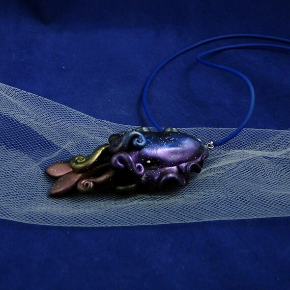 Deep Space Cuttlefish Necklace - Polymer Clay Jewelry