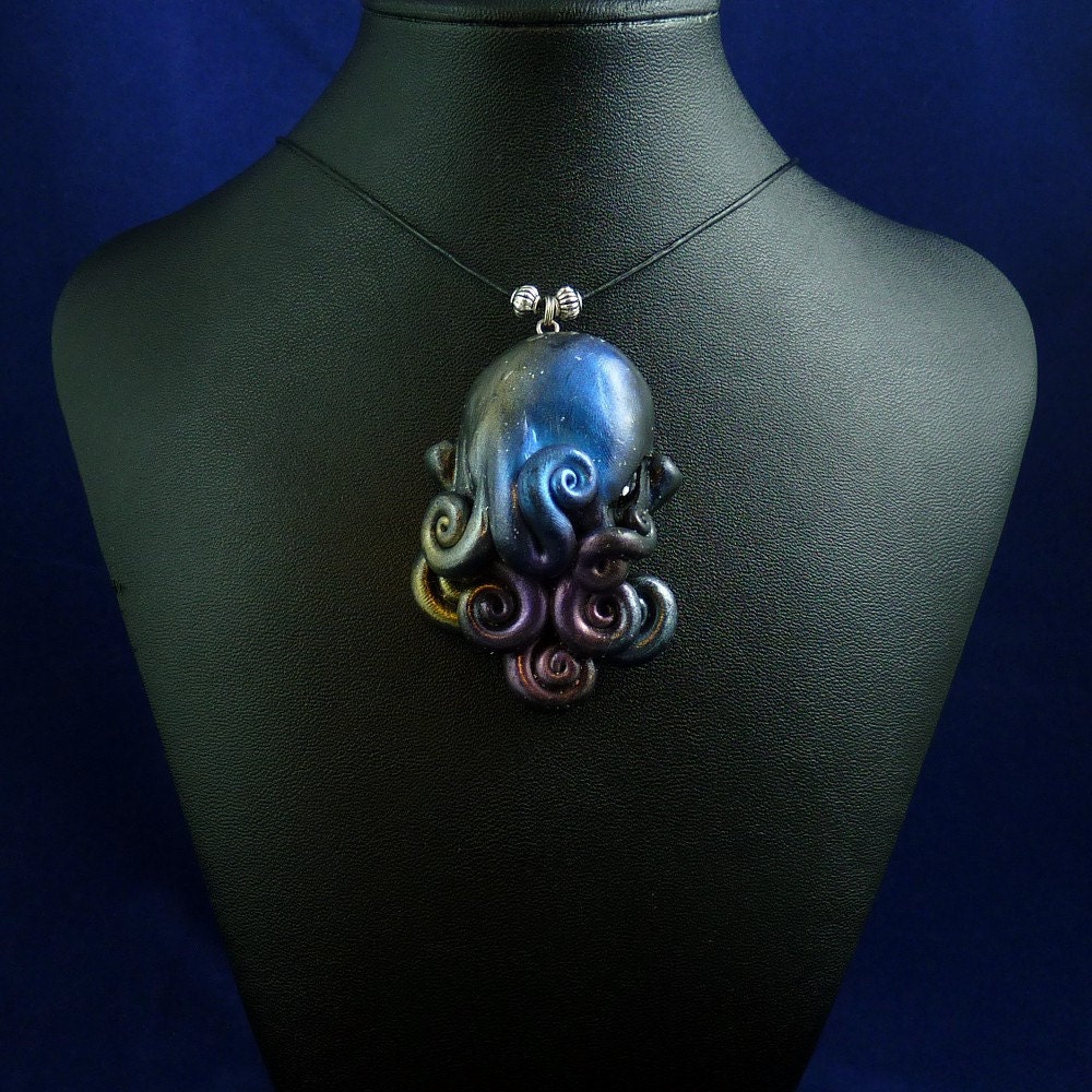 Deep Space Octopus Necklace - Handmade Polymer Clay Jewelry