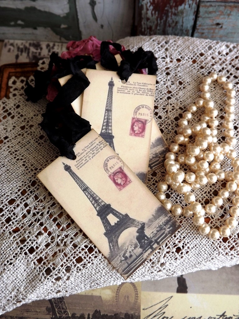 Handmade Eiffel Tower with ParisPostmark Gift Tags by avintageobsession on etsy